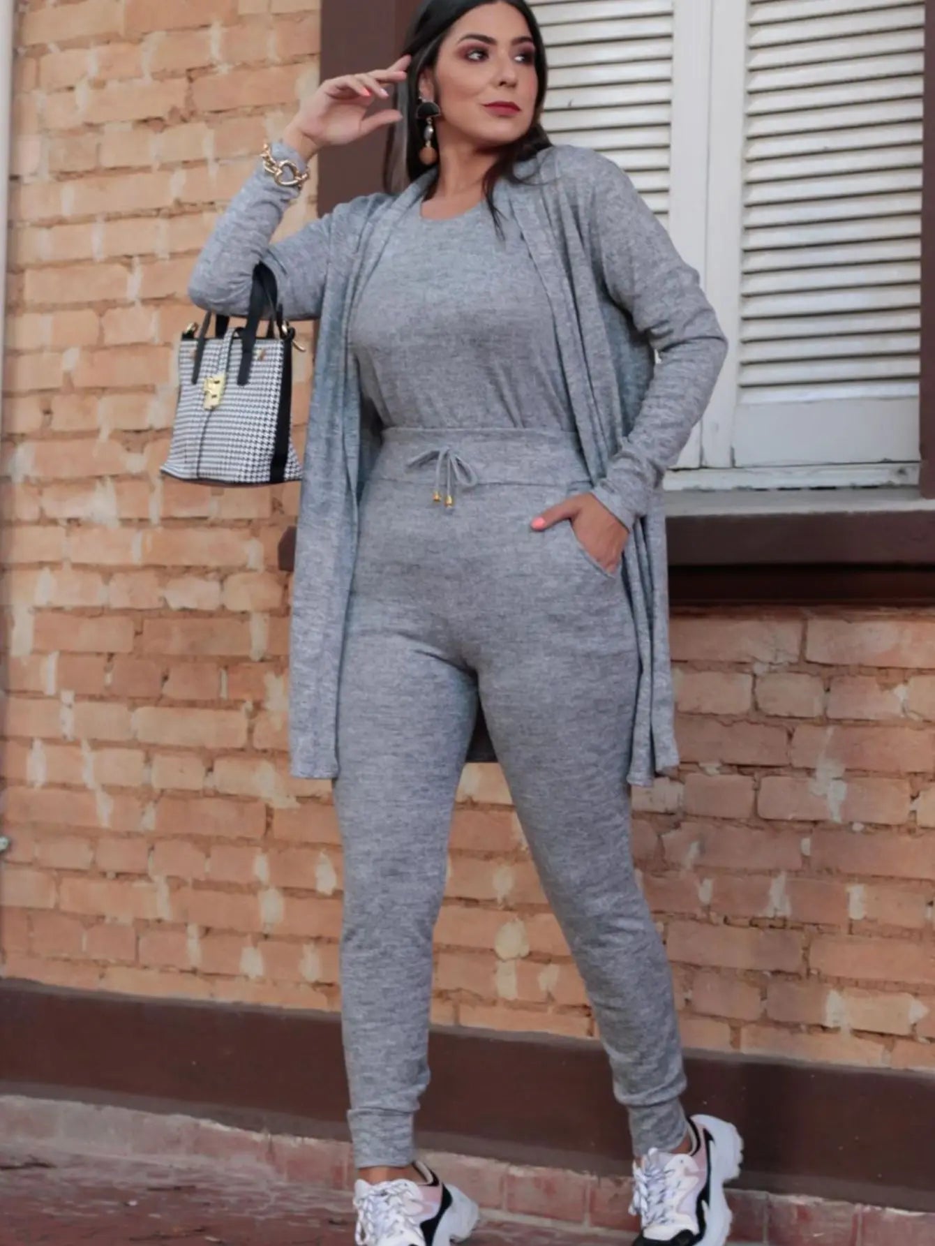 Conjunto cardigan skinny Pange kimono e regata
