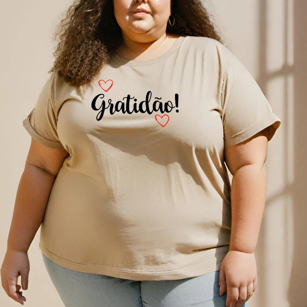 Camiseta feminina estampada com corações 100% algodão macio