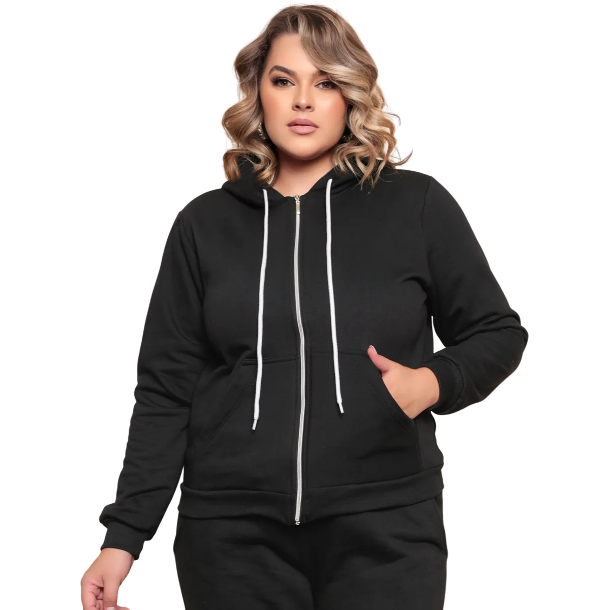 Casaco feminino moletom plus size
