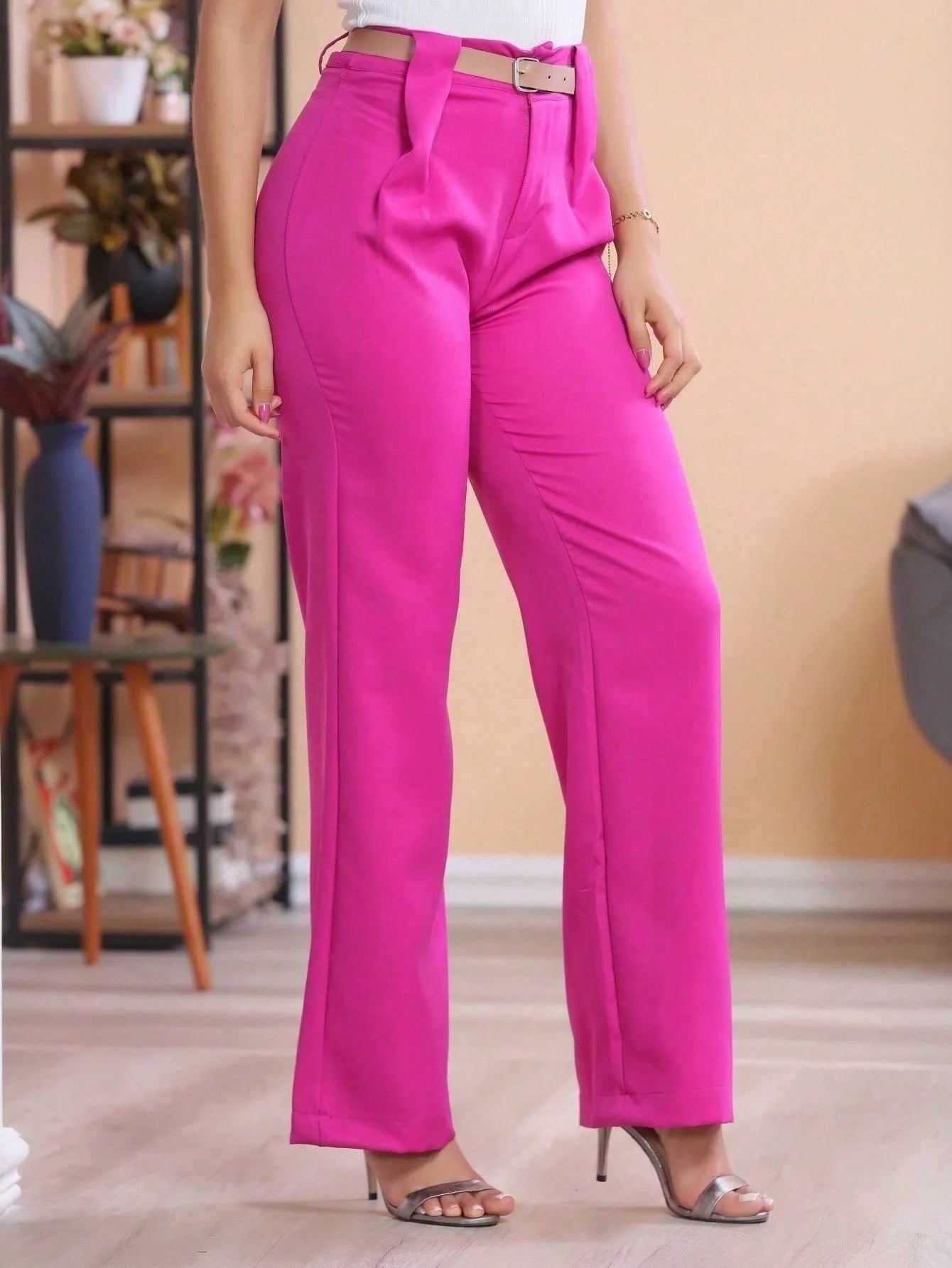Calça alfaiaria feminina com Anel larga Reto