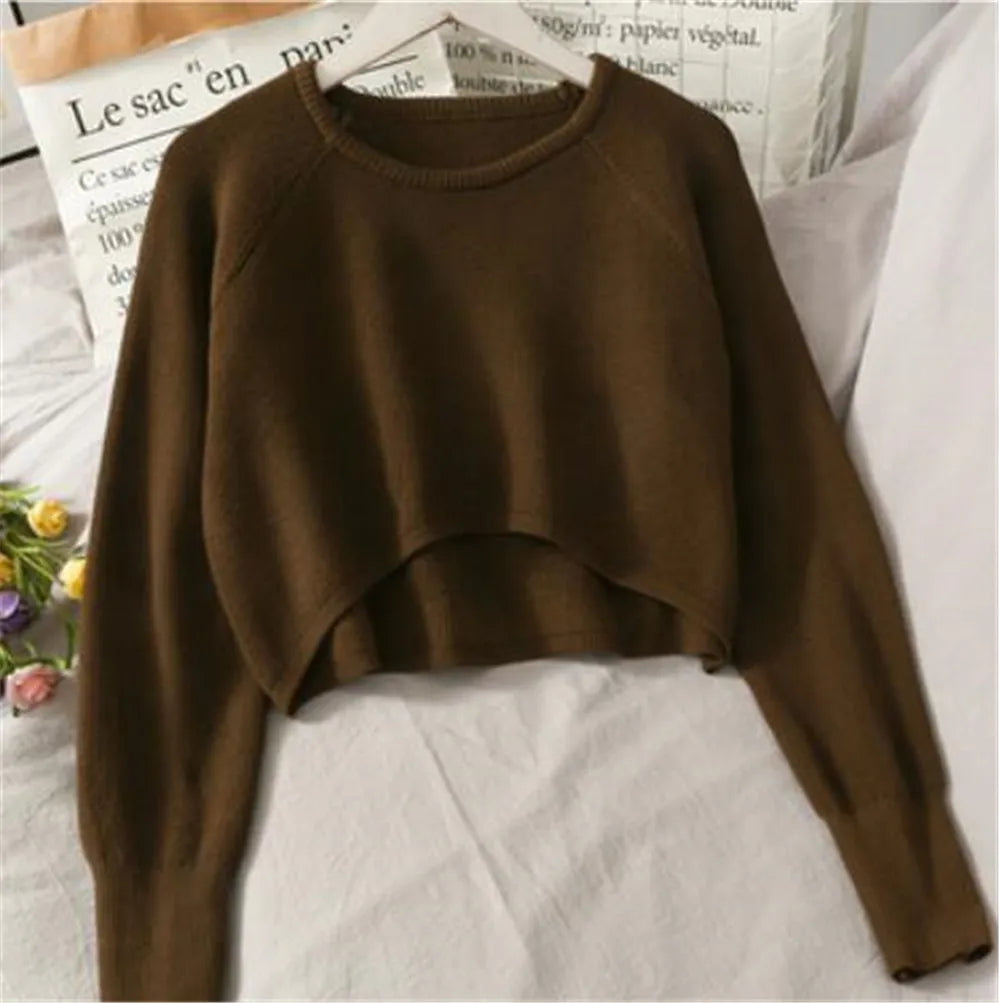 Cropped de lã gola redonda