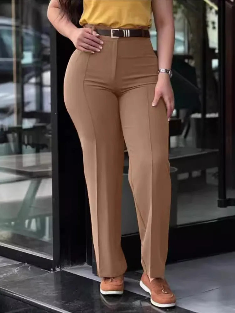 Calça feminina cintura alta perna reta