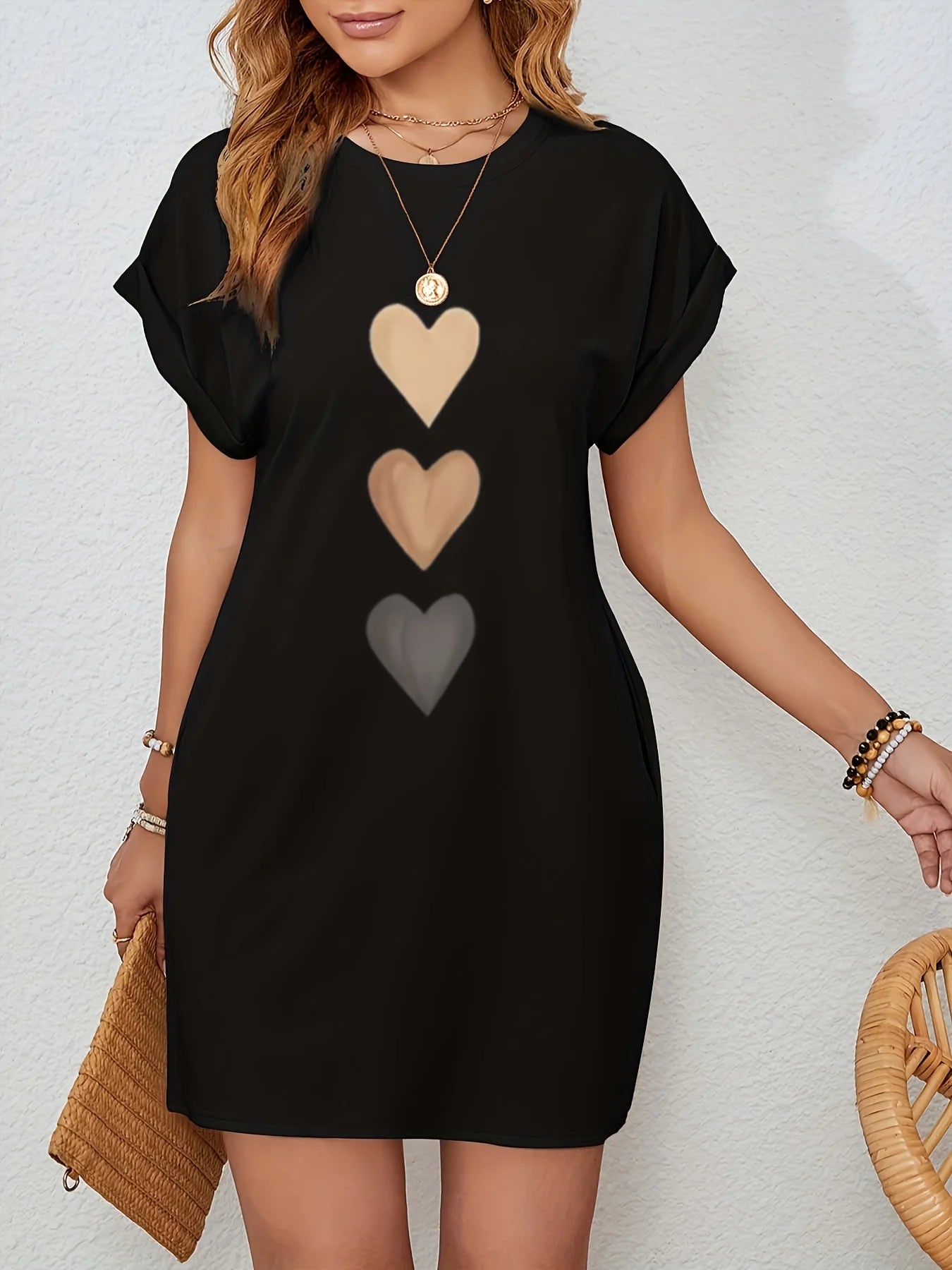 Vestido camiseta de malha casual feminino