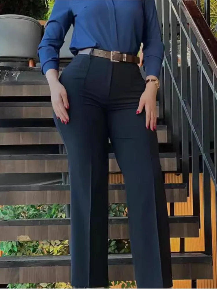 Calça feminina cintura alta perna reta