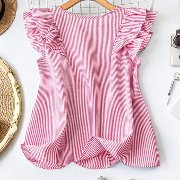Blusa listrada de verão elegante com decote em V