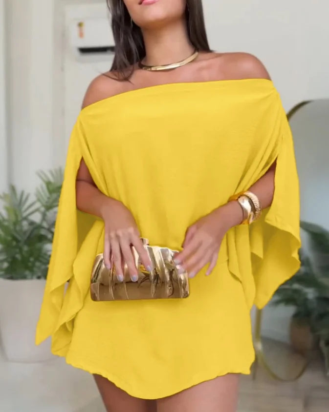 Conjunto feminino ombro de fora várias maneiras blusa de manga dividida e shorts de cintura alta