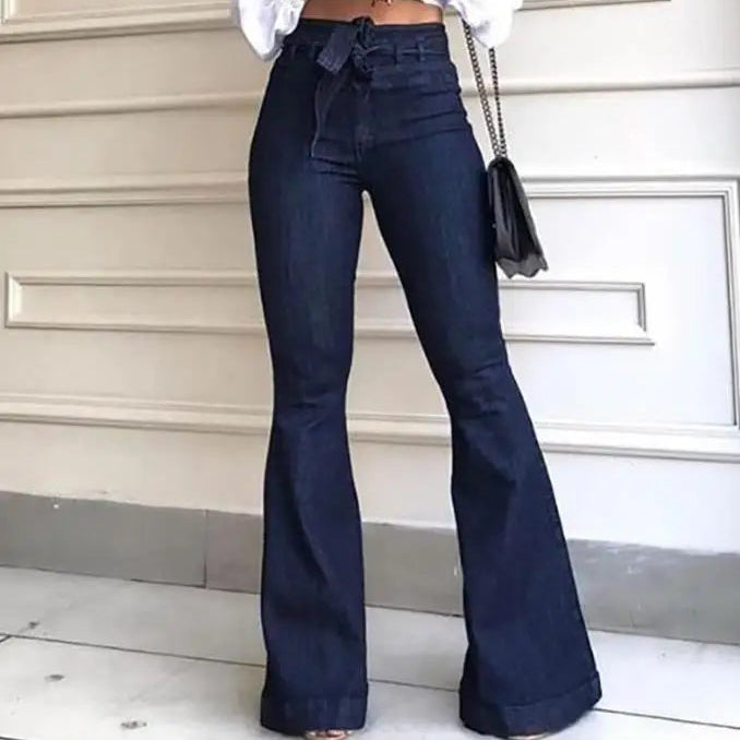 Calça jeans feminina moda outono cintura alta lisa skinny