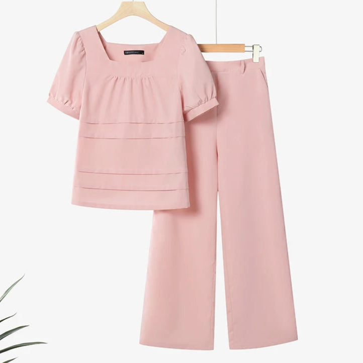 Conjunto blusa plissada Calça
