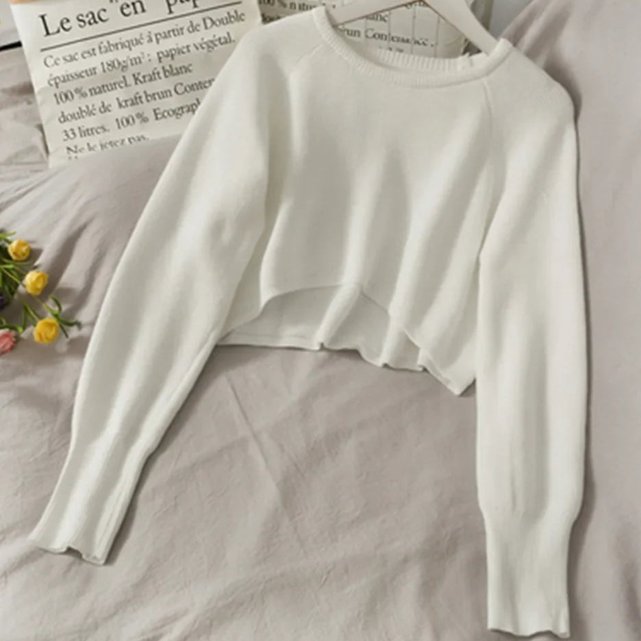 Cropped de lã gola redonda