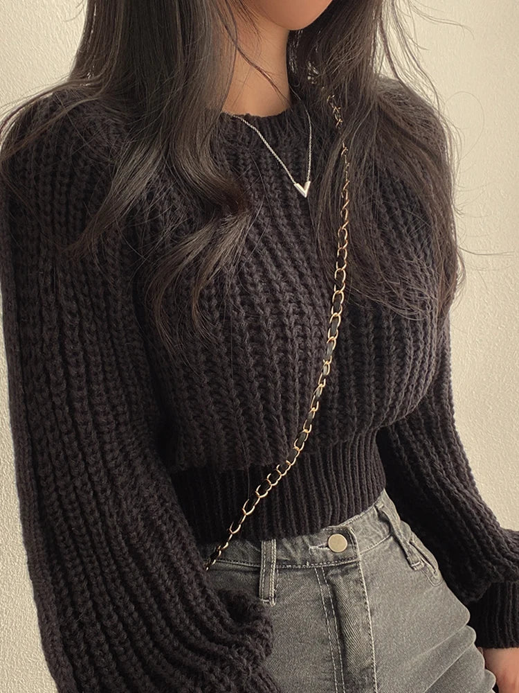 Blusa tricot cropped feminino