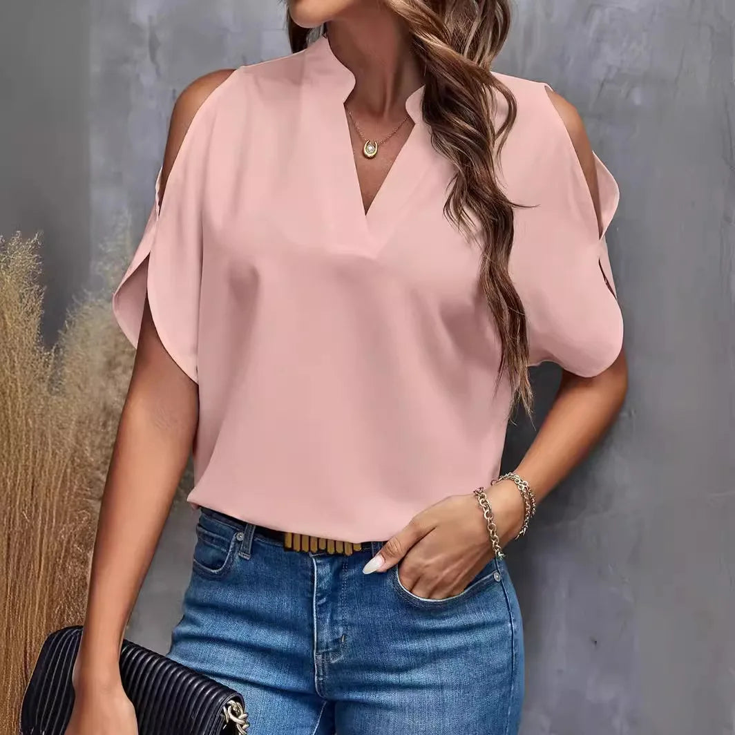 Blusa feminina sem mangas com decote em V