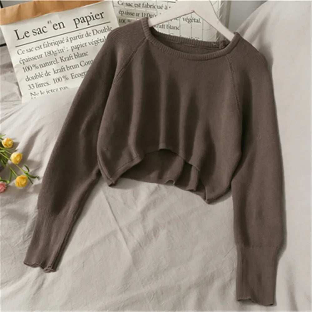 Cropped de lã gola redonda