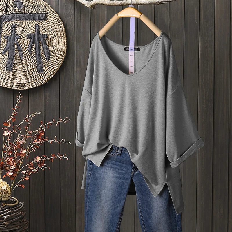 Blusa feminina decote em V manga 3/4