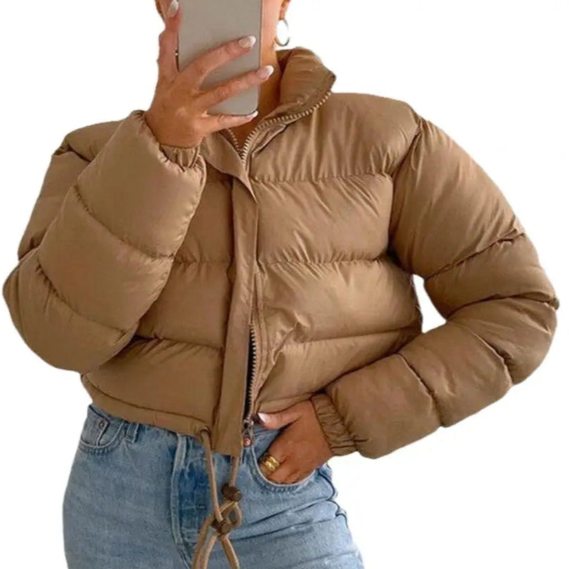Jaqueta curta feminina colchoada de algodão liso outono inverno