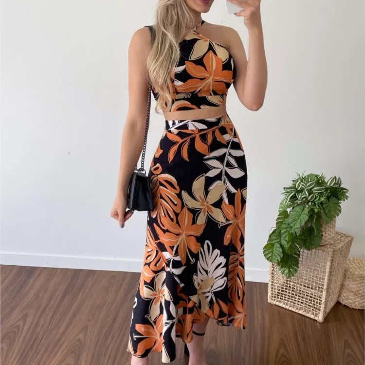 Conjunto feminino cropped e saia de verão
