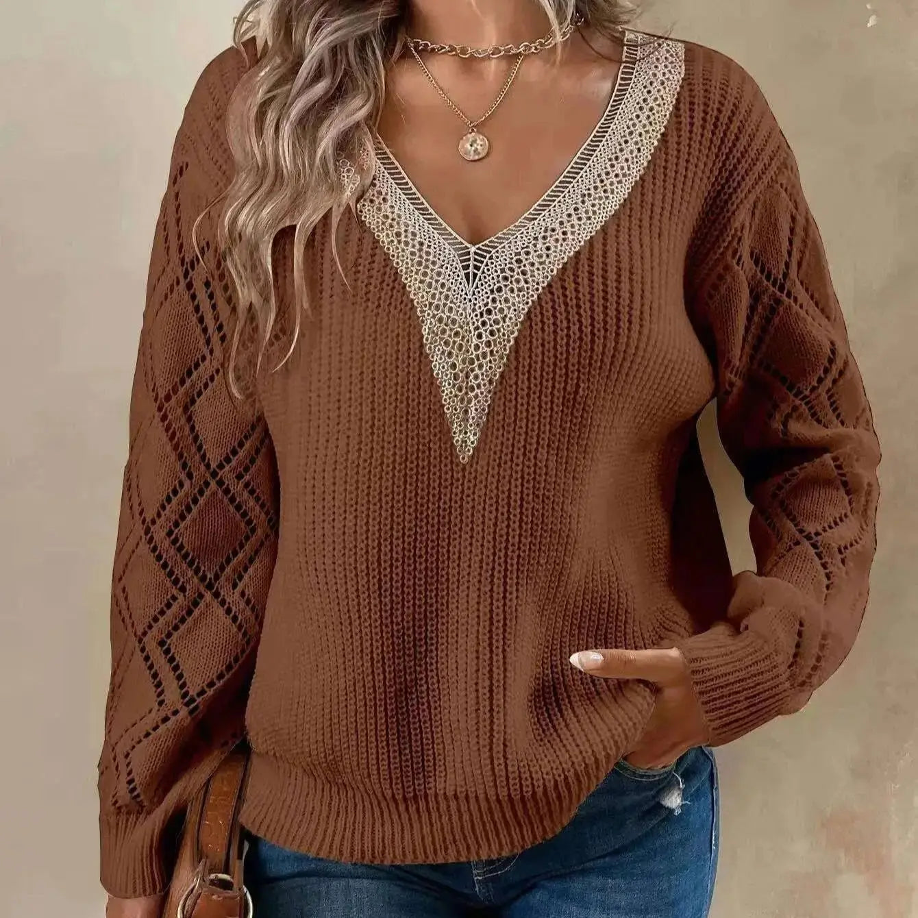 Blusa tricot gola em v