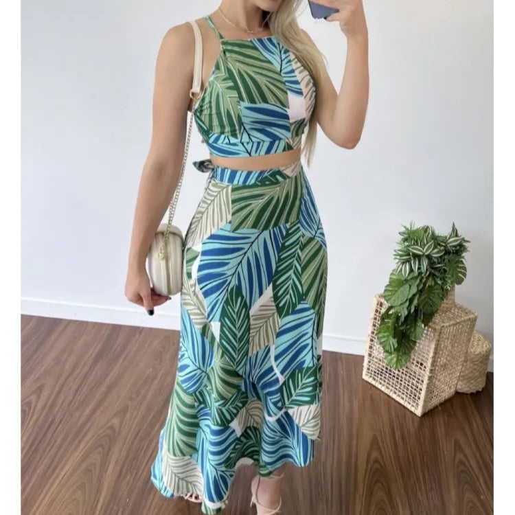 Conjunto feminino cropped e saia de verão