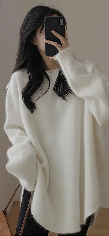 Blusa solta com gola redonda grossa e manga comprida, outono inverno