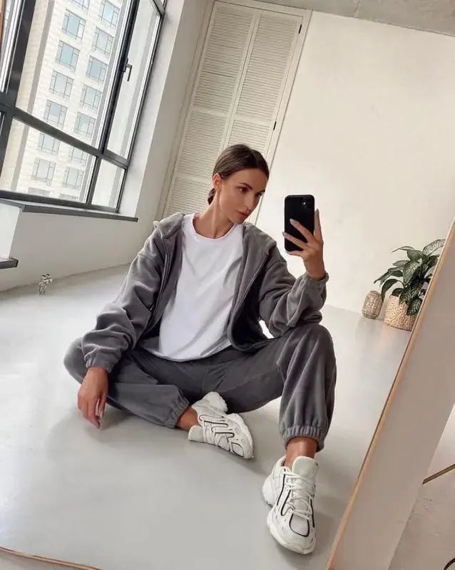 Conjunto de moletom esportivo da moda outono inverno