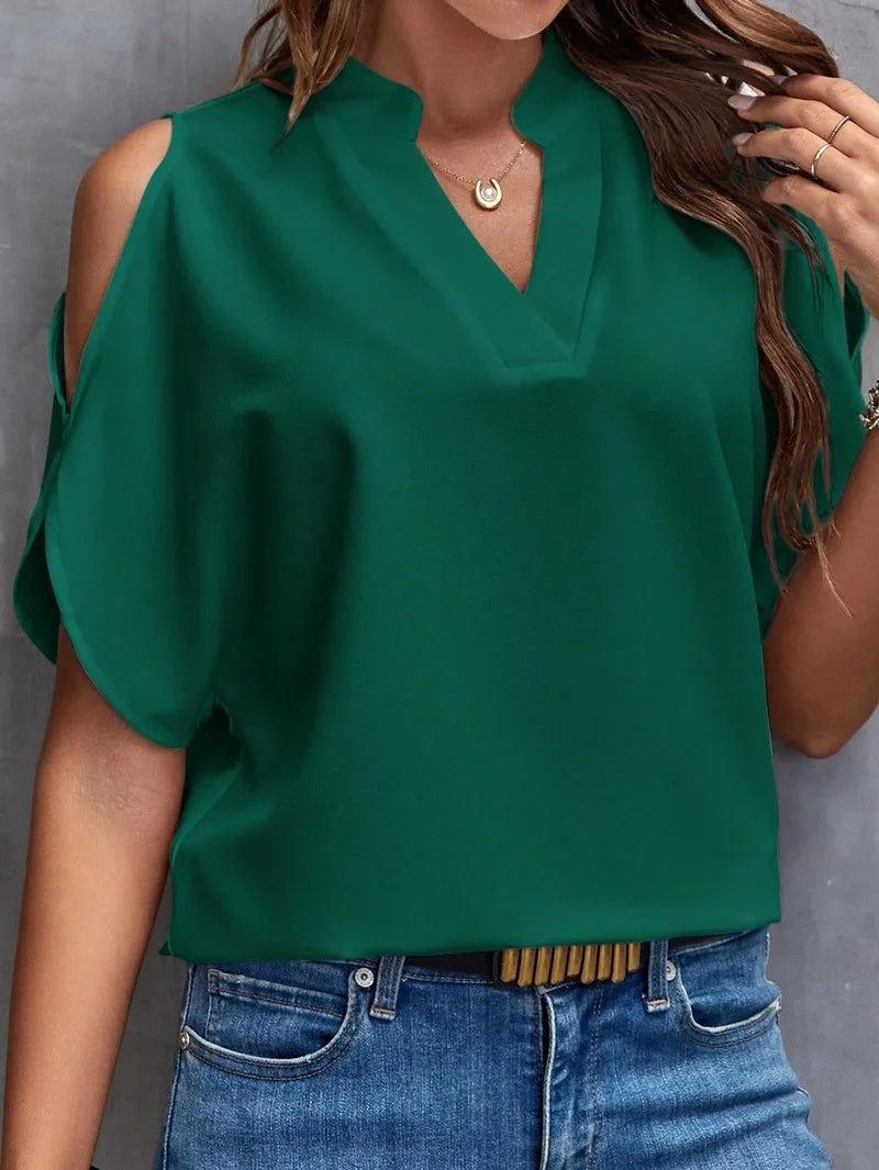 Blusa feminina sem mangas com decote em V