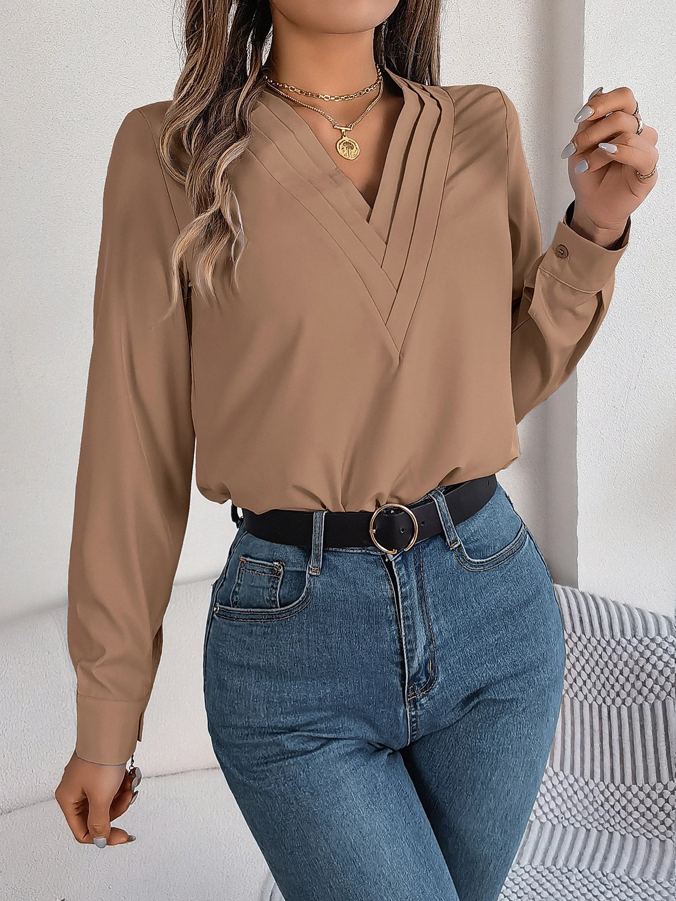 camisa decote v casual