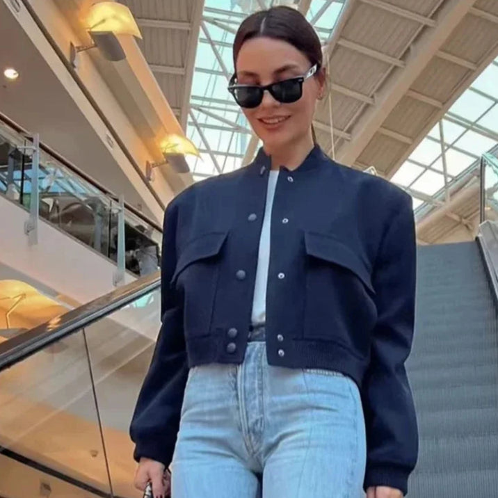 Jaqueta bomber feminina com botão