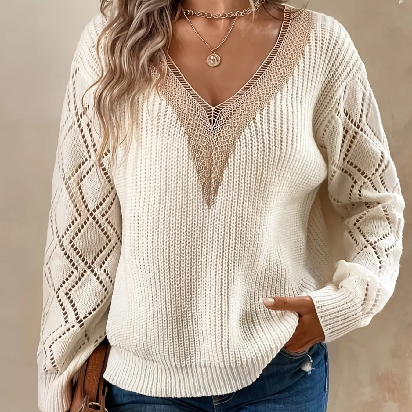 Blusa tricot gola em v