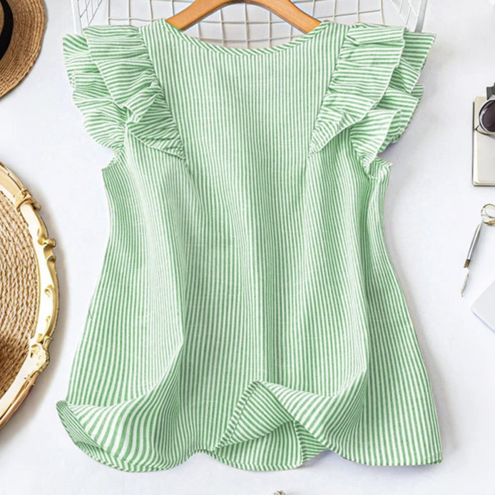 Blusa listrada de verão elegante com decote em V