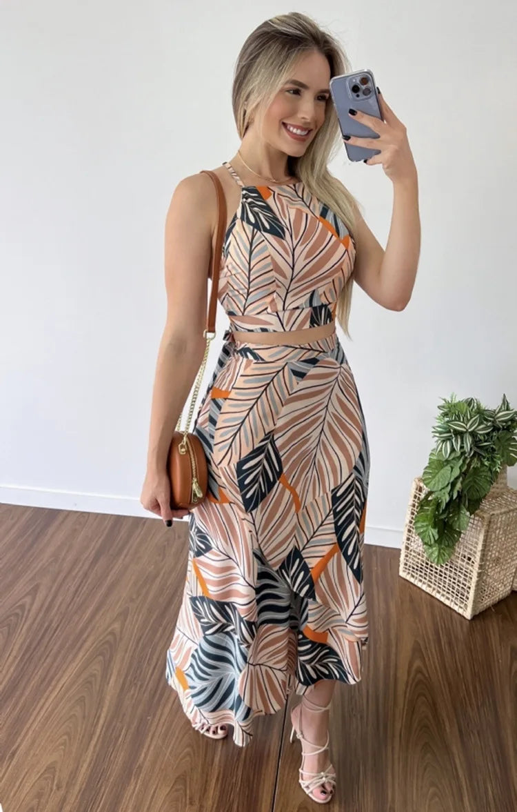Conjunto feminino cropped e saia de verão