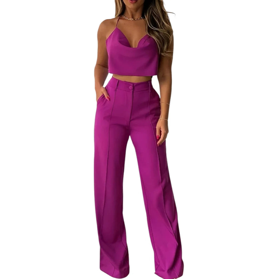Conjunto top e calça perna larga