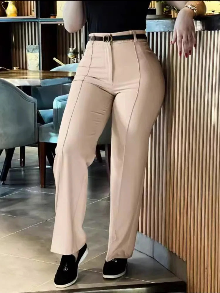 Calça feminina cintura alta perna reta