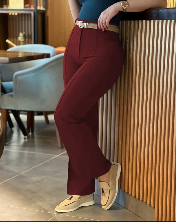 Calça feminina cintura alta perna reta