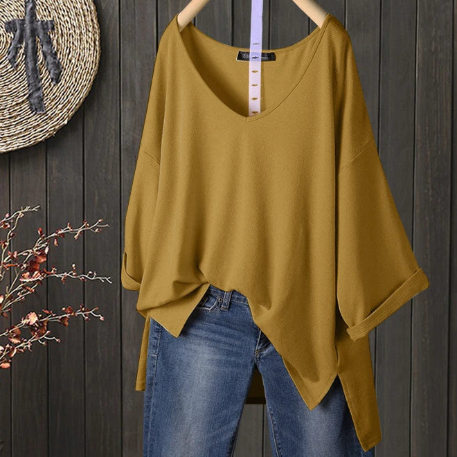 Blusa feminina decote em V manga 3/4