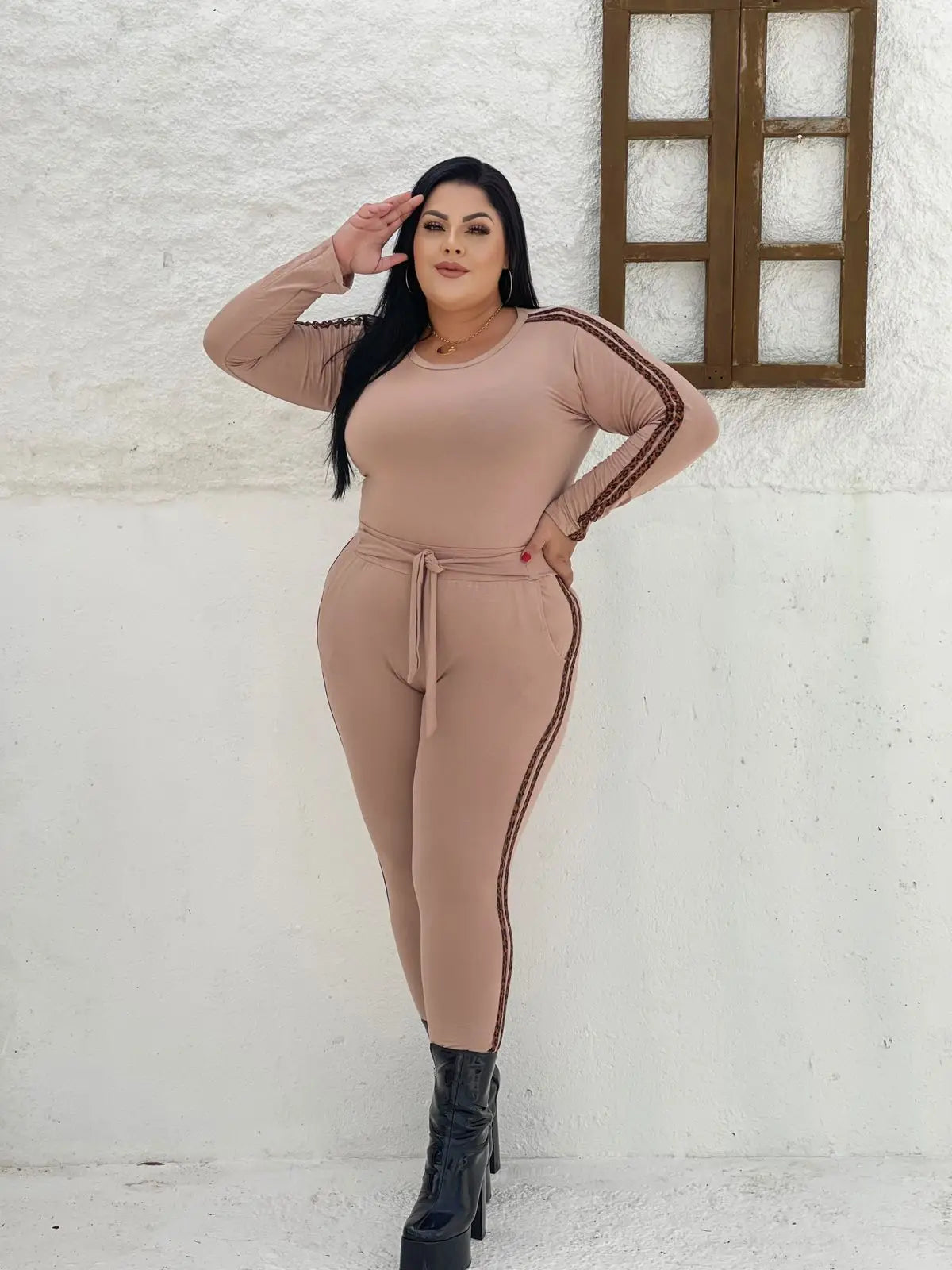 Conjunto Calça e Blusa Manga Longa Plus Size