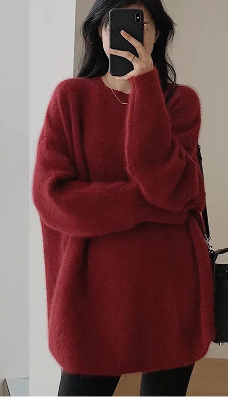 Blusa solta com gola redonda grossa e manga comprida, outono inverno