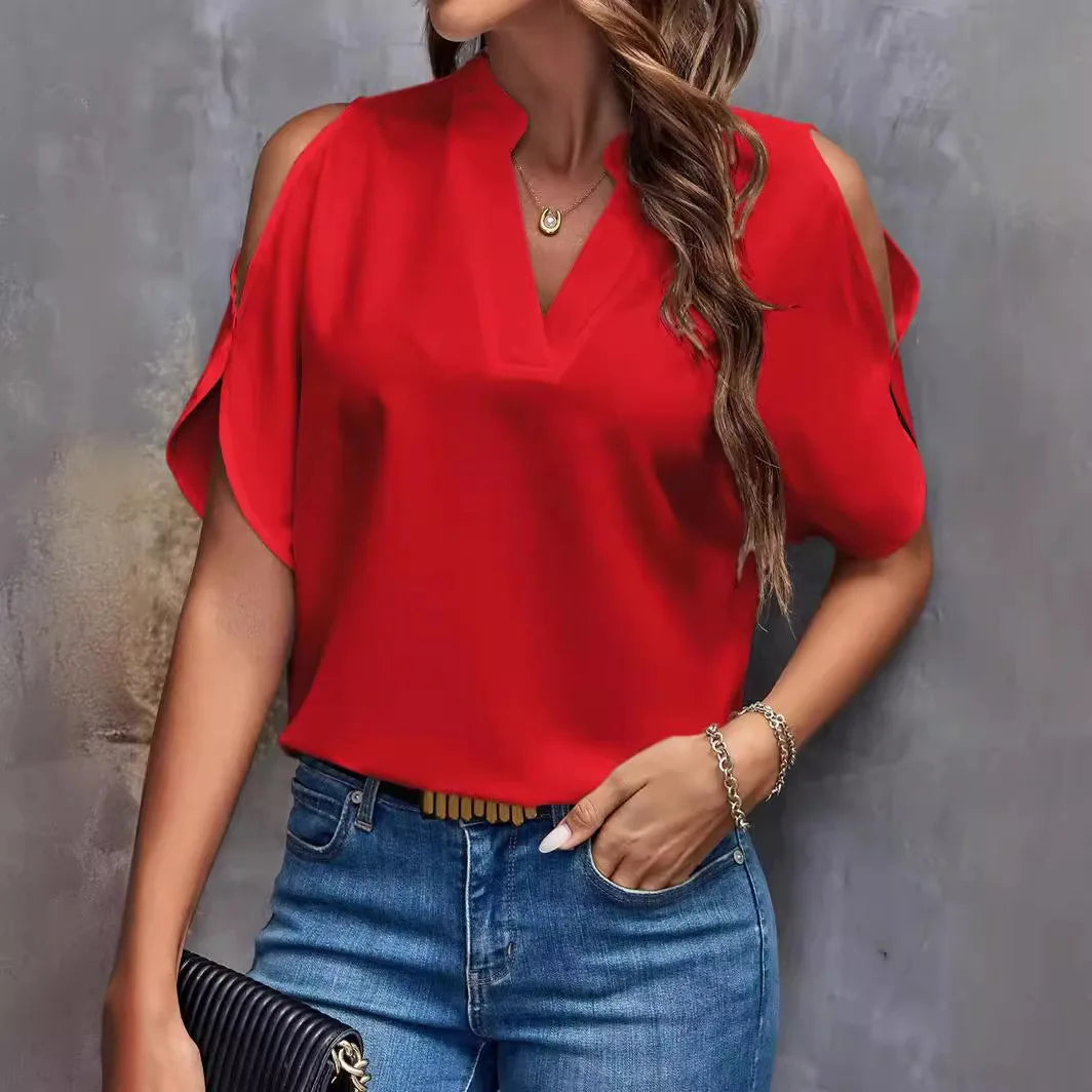 Blusa feminina sem mangas com decote em V