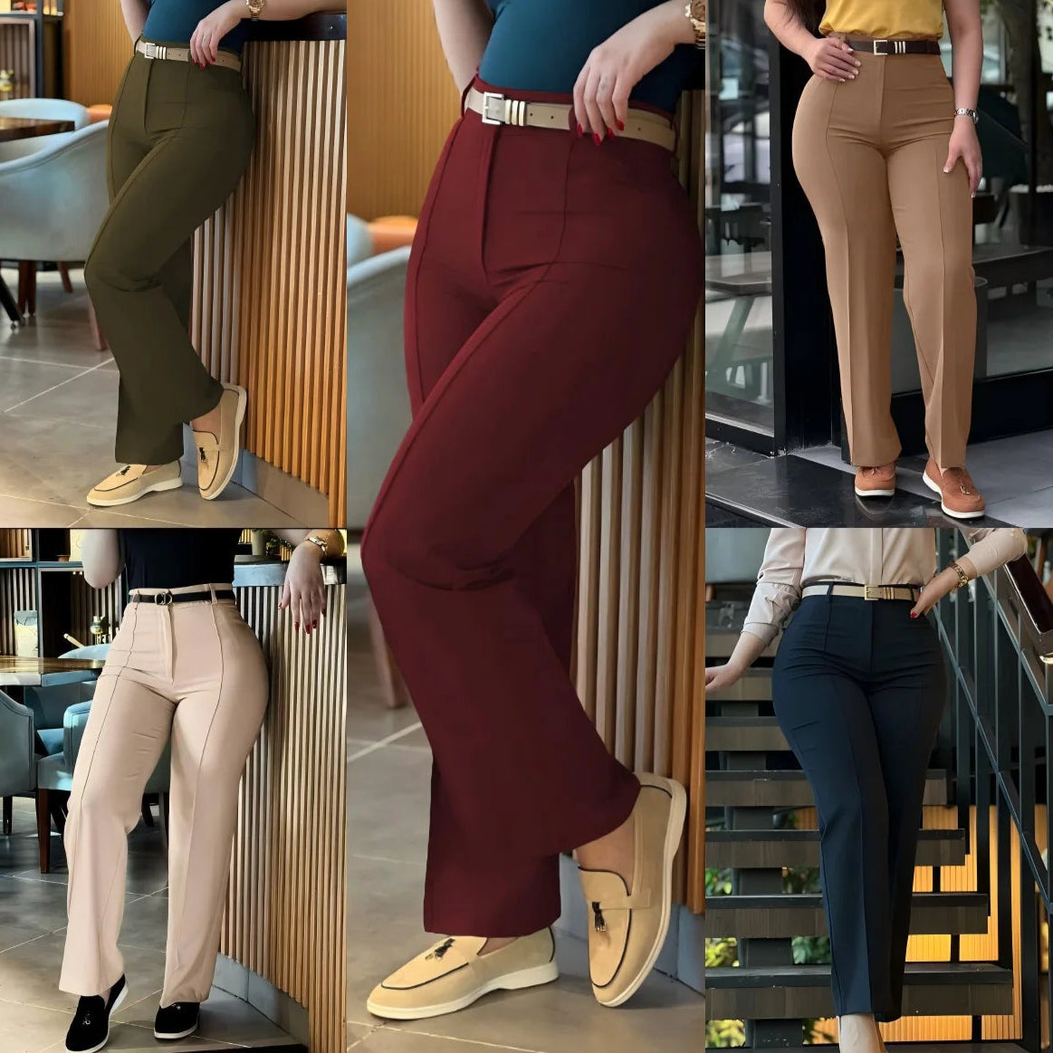 Calça feminina cintura alta perna reta