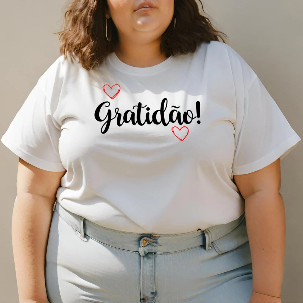 Camiseta feminina estampada com corações 100% algodão macio