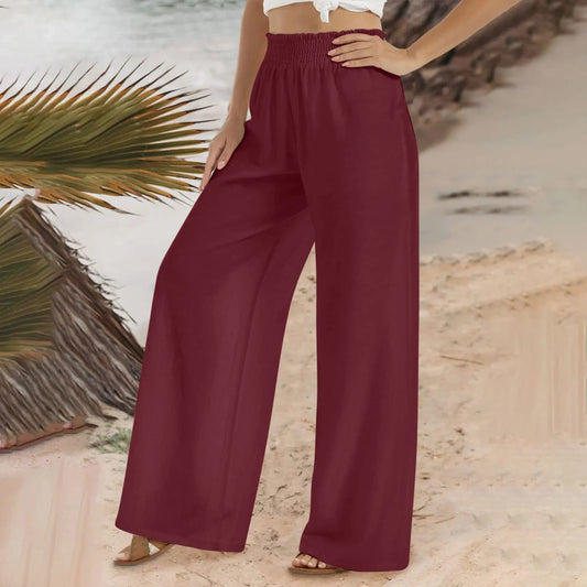 Calça feminina de linho com perna larga
