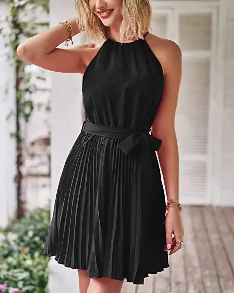 Vestido curto plissado de verão