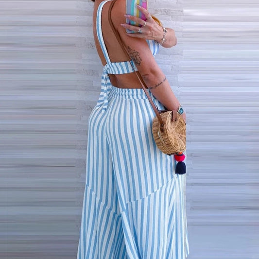 Conjunto  feminino listrado  decote em V