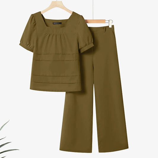 Conjunto blusa plissada Calça terno vintage feminino conjunto