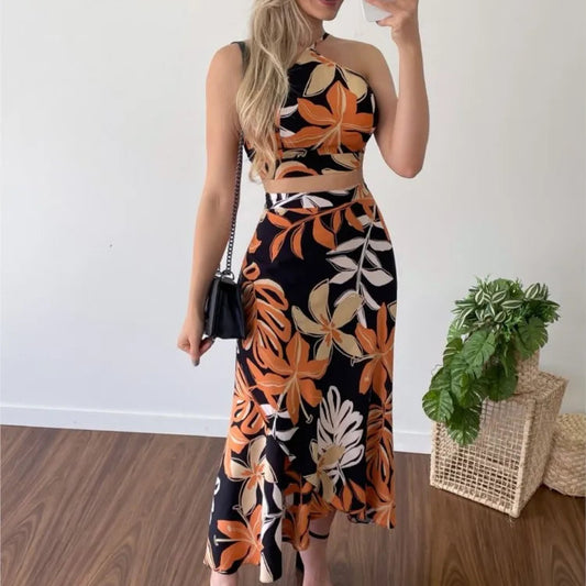 Conjunto feminino cropped e saia de verão