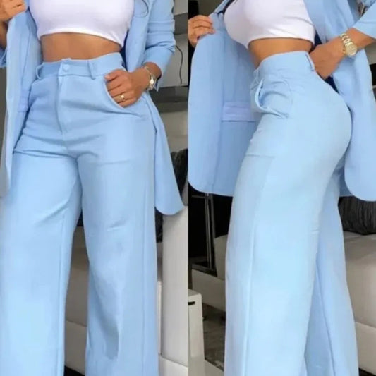 Conjunto de duas peças elegante de blazer e calça feminino