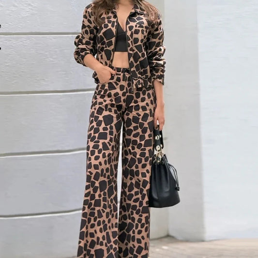 Conjunto feminino casual manga comprida lapela com zíper