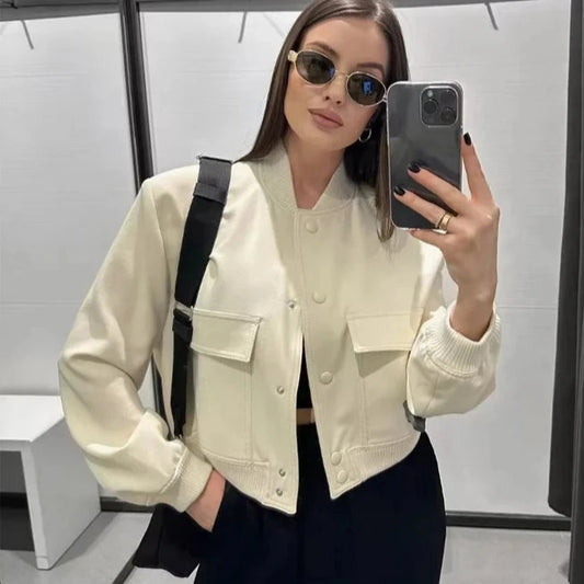 Jaqueta bomber feminina com  botão