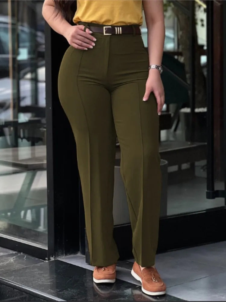 Calça feminina  cintura alta perna reta