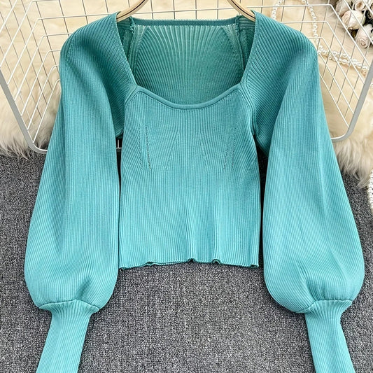 Blusa tricot gola quadrada