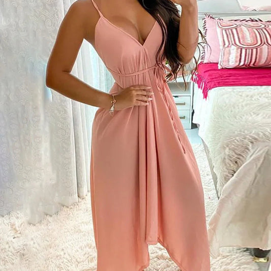 Vestido feminino longo decote em V